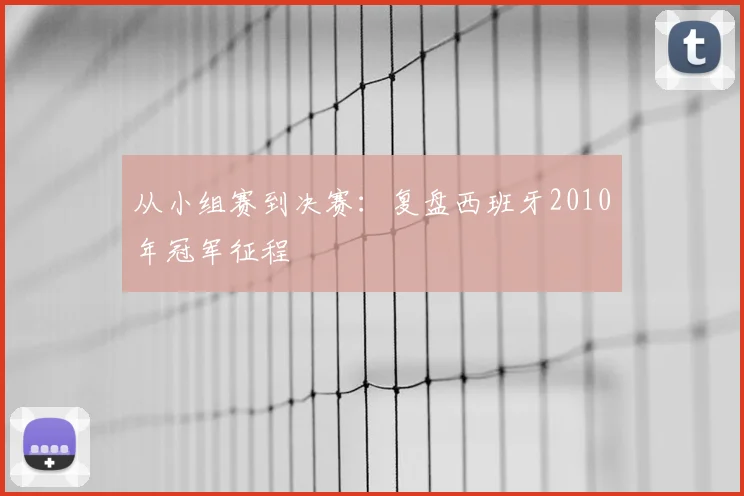 从小组赛到决赛：复盘西班牙2010年冠军征程